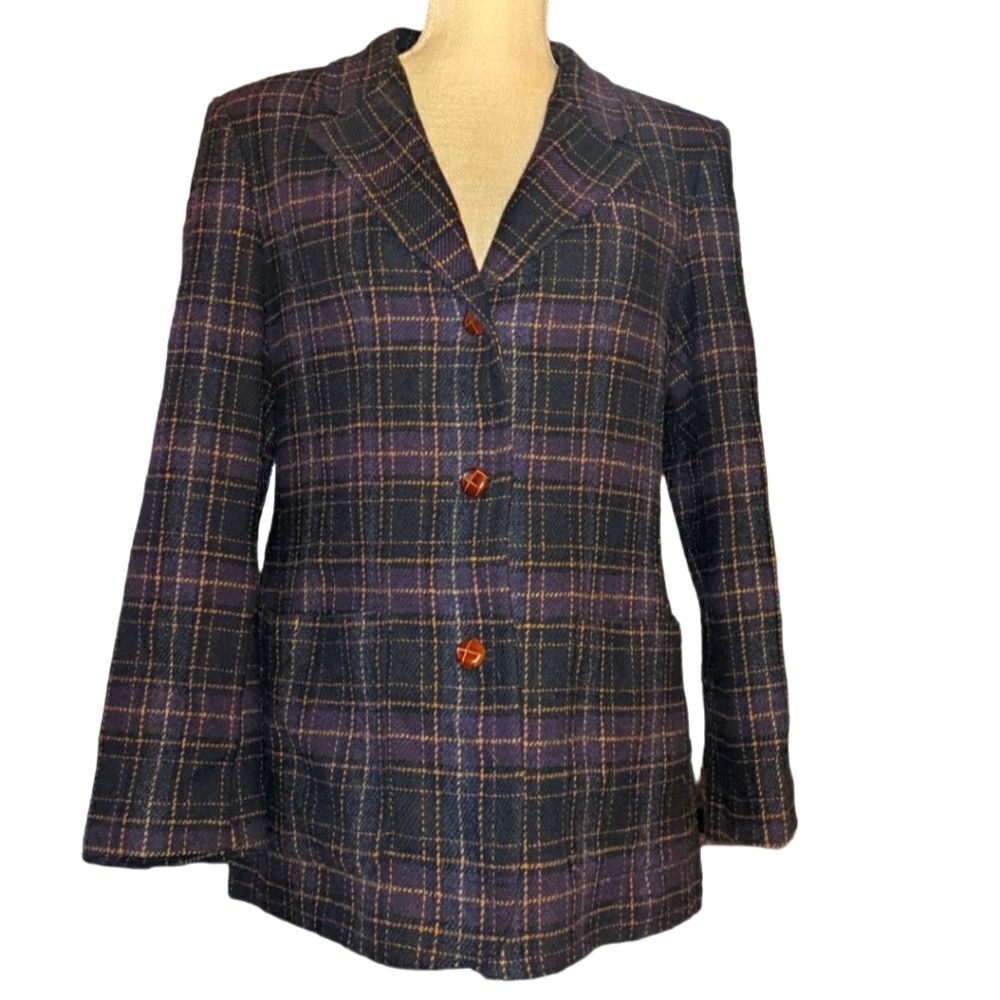 L.L.‎ Bean purple plaid vintage wool jacket size 10